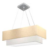 Lustre Pendente Duplo Retangular Vivare Md-4322 Cúpula Em Tecido 99x40cm X 80x30cm - Bivolt Algodão-crú-branco 127/220v - 3