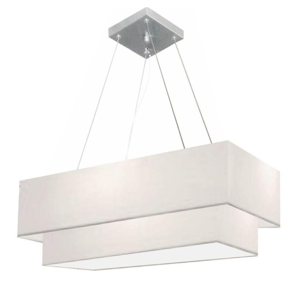 Lustre Pendente Duplo Retangular Vivare Md-4322 Cúpula Em Tecido 99x40cm X 80x30cm - Bivolt Branco 127/220v - 1