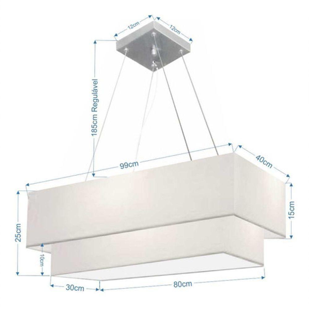 Lustre Pendente Duplo Retangular Vivare Md-4322 Cúpula Em Tecido 99x40cm X 80x30cm - Bivolt Branco 127/220v - 4