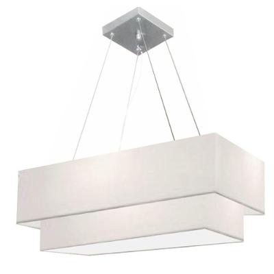 Lustre Pendente Duplo Retangular Vivare Md-4322 Cúpula Em Tecido 99x40cm X 80x30cm - Bivolt Branco 127/220v