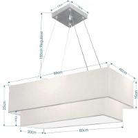Lustre Pendente Duplo Retangular Vivare Md-4322 Cúpula Em Tecido 99x40cm X 80x30cm - Bivolt Branco 127/220v - 2