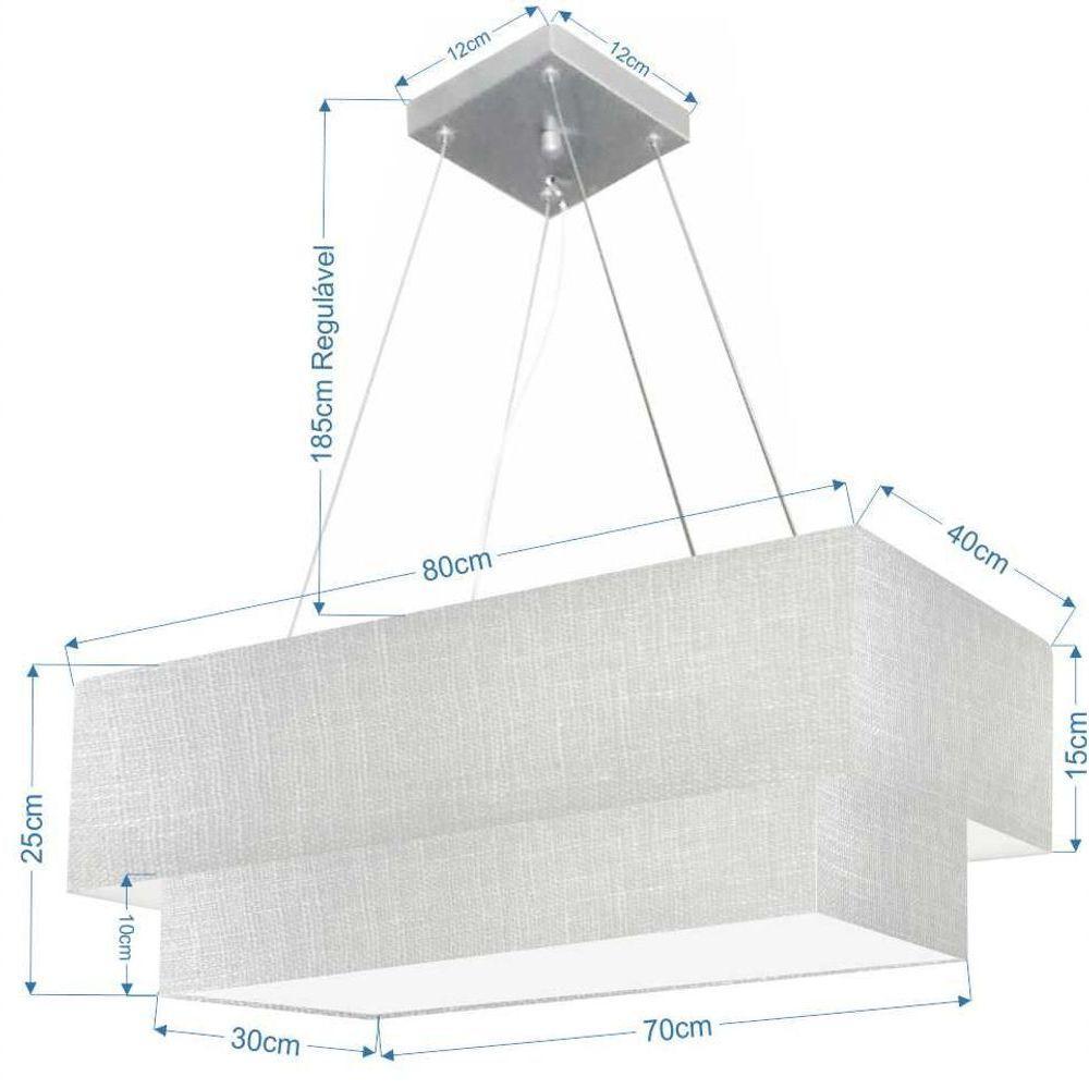 Lustre Pendente Duplo Retangular Vivare Md-4321 Cúpula Em Tecido 80x40cm X 70x30cm - Bivolt Rustico-cinza 127/220v - 2