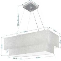 Lustre Pendente Duplo Retangular Vivare Md-4321 Cúpula Em Tecido 80x40cm X 70x30cm - Bivolt Rustico-cinza 127/220v - 2