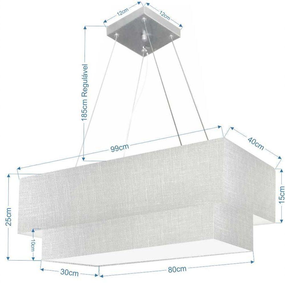 Lustre Pendente Duplo Retangular Vivare Md-4322 Cúpula Em Tecido 99x40cm X 80x30cm - Bivolt Rustico-cinza 127/220v - 2