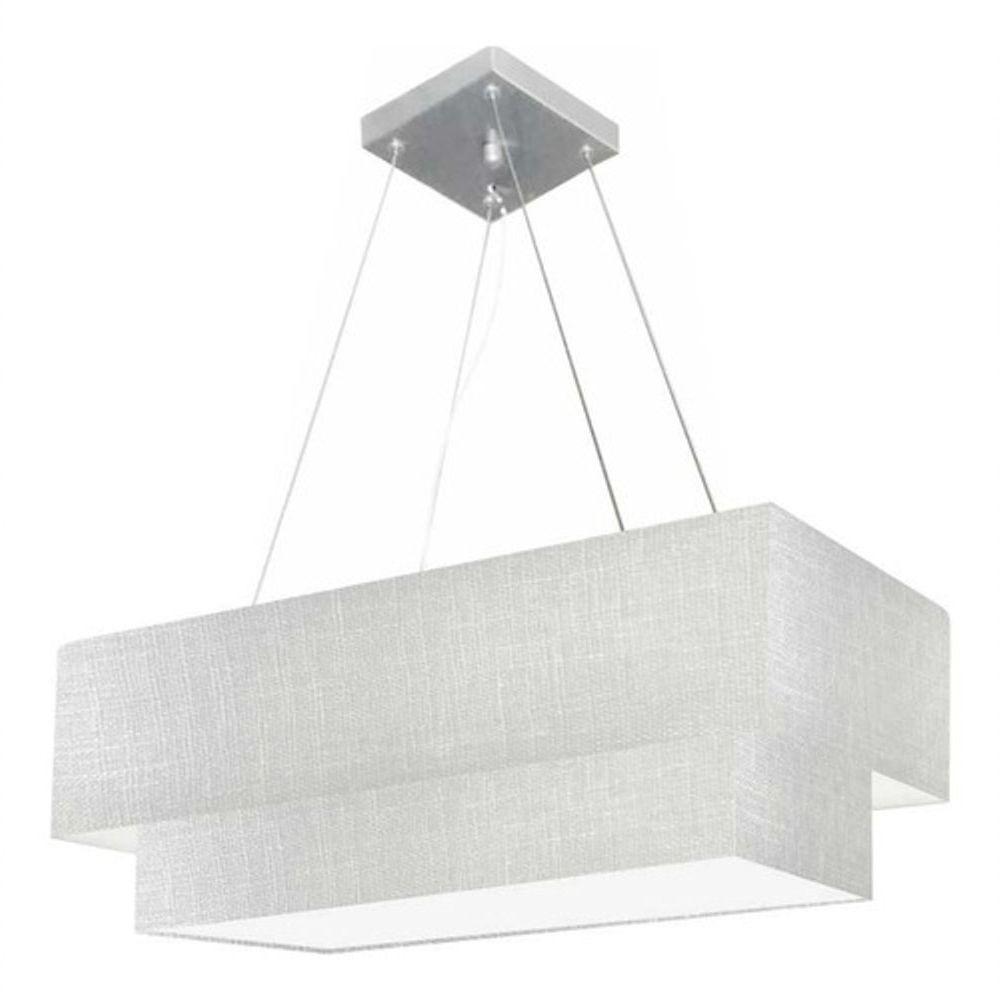 Lustre Pendente Duplo Retangular Vivare Md-4322 Cúpula Em Tecido 99x40cm X 80x30cm - Bivolt Rustico-cinza 127/220v - 3