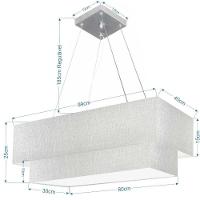 Lustre Pendente Duplo Retangular Vivare Md-4322 Cúpula Em Tecido 99x40cm X 80x30cm - Bivolt Rustico-cinza 127/220v - 2