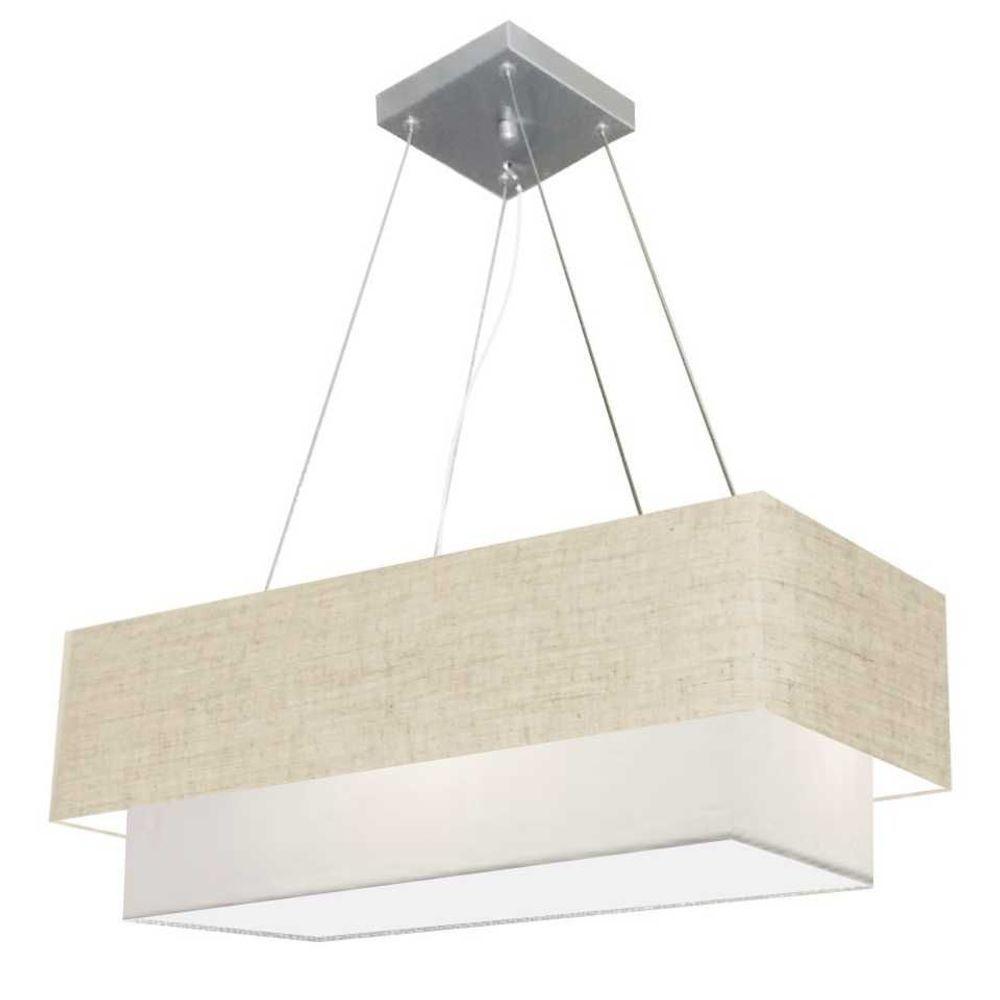 Lustre Pendente Duplo Retangular Vivare Md-4322 Cúpula Em Tecido 99x40cm X 80x30cm - Bivolt Rustico-bege-branco 127/220v - 1