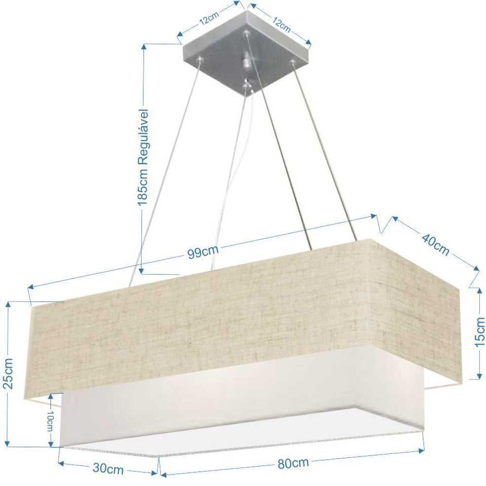Lustre Pendente Duplo Retangular Vivare Md-4322 Cúpula Em Tecido 99x40cm X 80x30cm - Bivolt Rustico-bege-branco 127/220v - 2