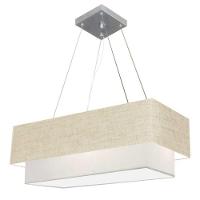 Lustre Pendente Duplo Retangular Vivare Md-4322 Cúpula Em Tecido 99x40cm X 80x30cm - Bivolt Rustico-bege-branco 127/220v - 1