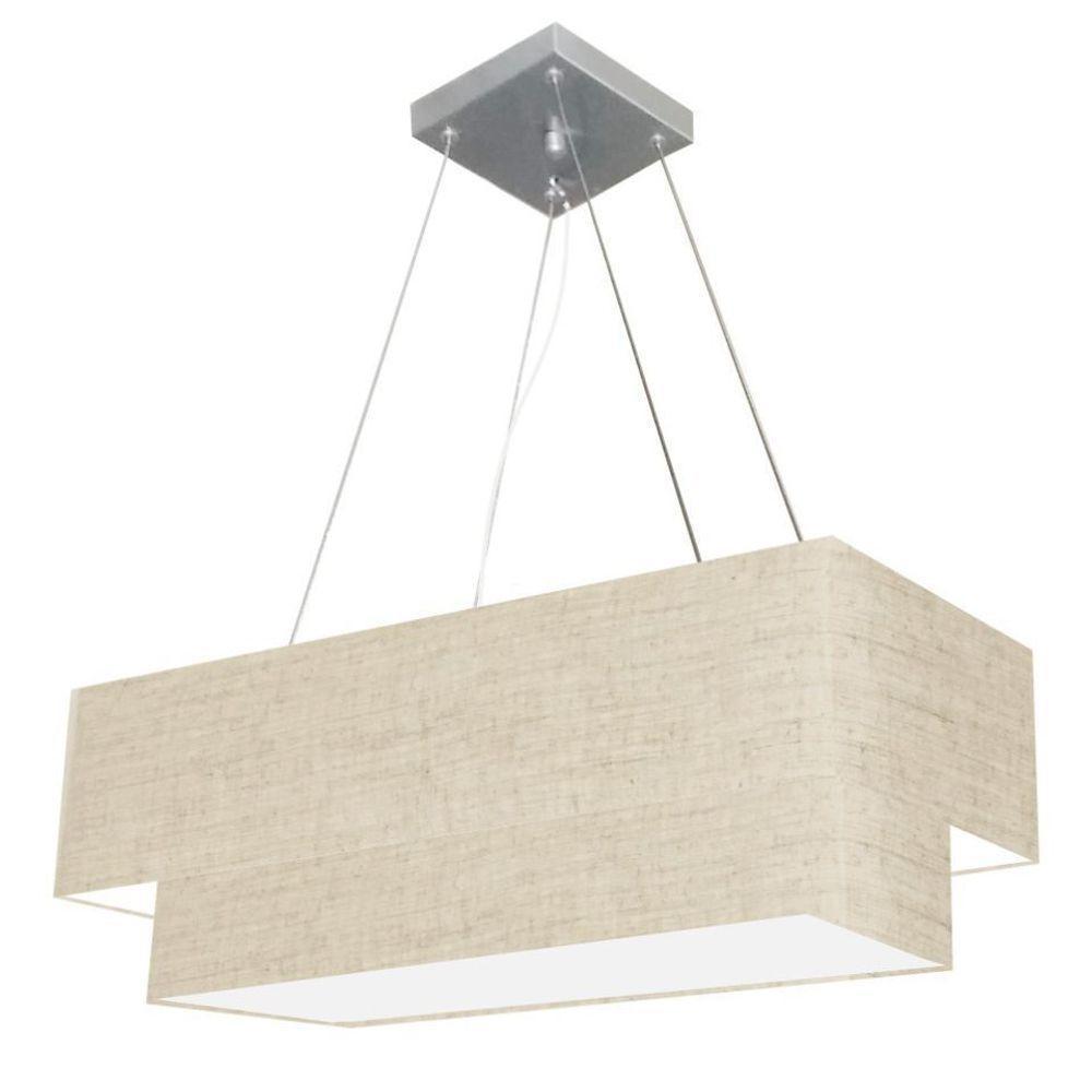 Lustre Pendente Duplo Retangular Vivare Md-4321 Cúpula Em Tecido 80x40cm X 70x30cm - Bivolt Rustico-bege 127/220v - 1