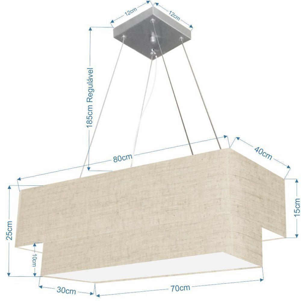 Lustre Pendente Duplo Retangular Vivare Md-4321 Cúpula Em Tecido 80x40cm X 70x30cm - Bivolt Rustico-bege 127/220v - 2