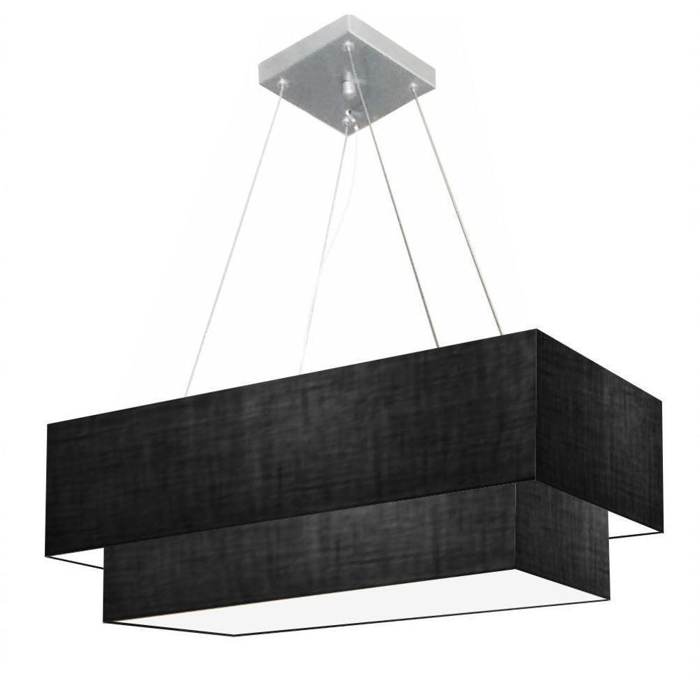 Lustre Pendente Duplo Retangular Vivare Md-4321 Cúpula Em Tecido 80x40cm X 70x30cm - Bivolt Preto-preto 127/220v - 1