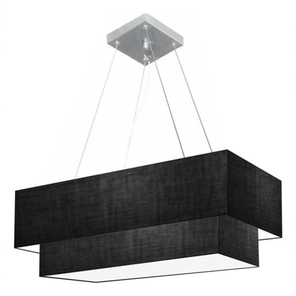 Lustre Pendente Duplo Retangular Vivare Md-4321 Cúpula Em Tecido 80x40cm X 70x30cm - Bivolt Preto-preto 127/220v - 3