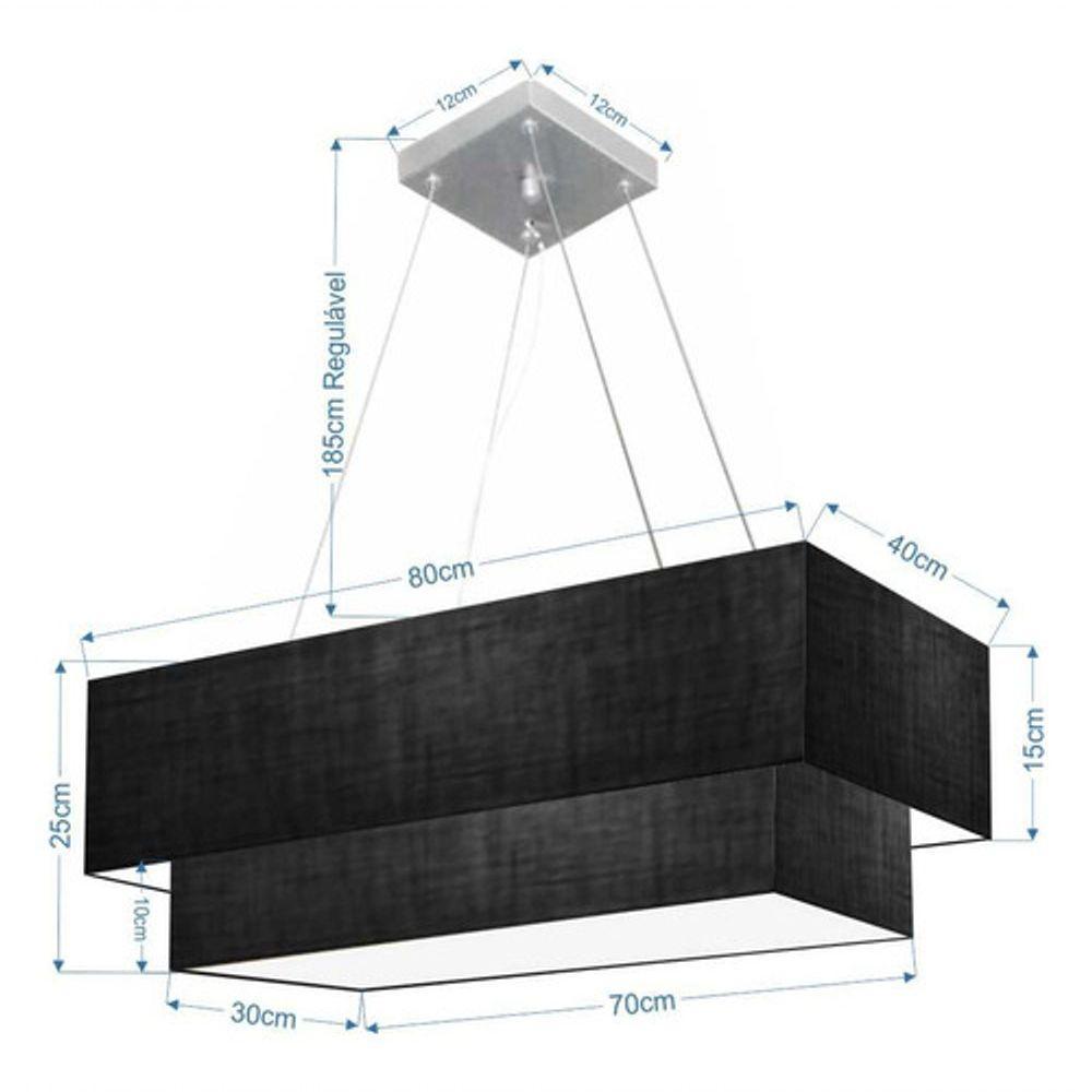 Lustre Pendente Duplo Retangular Vivare Md-4321 Cúpula Em Tecido 80x40cm X 70x30cm - Bivolt Preto-preto 127/220v - 4