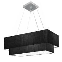 Lustre Pendente Duplo Retangular Vivare Md-4321 Cúpula Em Tecido 80x40cm X 70x30cm - Bivolt Preto-preto 127/220v - 1