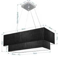 Lustre Pendente Duplo Retangular Vivare Md-4321 Cúpula Em Tecido 80x40cm X 70x30cm - Bivolt Preto-preto 127/220v - 2