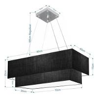 Lustre Pendente Duplo Retangular Vivare Md-4321 Cúpula Em Tecido 80x40cm X 70x30cm - Bivolt Preto-preto 127/220v - 4