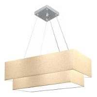 Lustre Pendente Duplo Retangular Vivare Md-4322 Cúpula Em Tecido 99x40cm X 80x30cm - Bivolt Algodão-crú 127/220v - 3