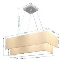 Lustre Pendente Duplo Retangular Vivare Md-4322 Cúpula Em Tecido 99x40cm X 80x30cm - Bivolt Algodão-crú 127/220v - 4