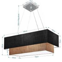 Lustre Pendente Duplo Retangular Vivare Md-4321 Cúpula Em Tecido 80x40cm X 70x30cm - Bivolt Preto-palha 127/220v - 2