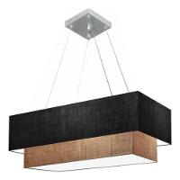 Lustre Pendente Duplo Retangular Vivare Md-4321 Cúpula Em Tecido 80x40cm X 70x30cm - Bivolt Preto-palha 127/220v - 3