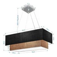 Lustre Pendente Duplo Retangular Vivare Md-4321 Cúpula Em Tecido 80x40cm X 70x30cm - Bivolt Preto-palha 127/220v - 4