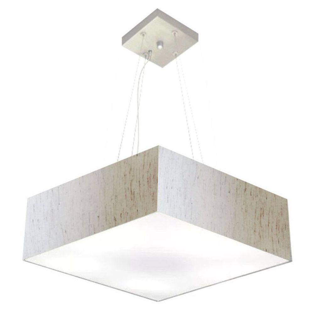 Lustre Pendente Quadrado Vivare Md-4198 Cúpula Em Tecido 15/60x60cm - Bivolt Linho Bege 127/220v - 1