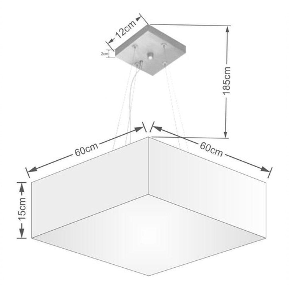 Lustre Pendente Quadrado Vivare Md-4198 Cúpula Em Tecido 15/60x60cm - Bivolt Linho Bege 127/220v - 4