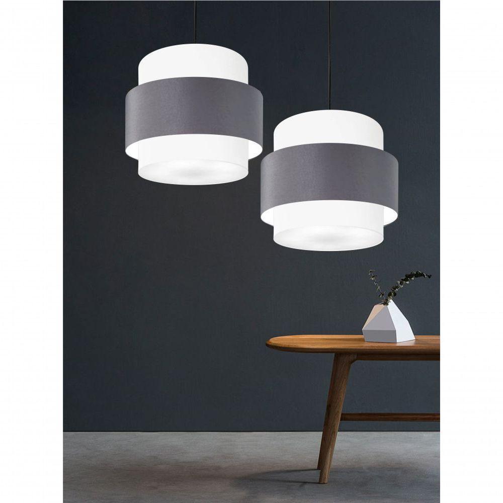 Lustre Sala De Jantar Com Desvio Vivare Md-4397 Cúpula Em Tecido 40cm Branco-cinza-escuro-branco 127/220v - 5