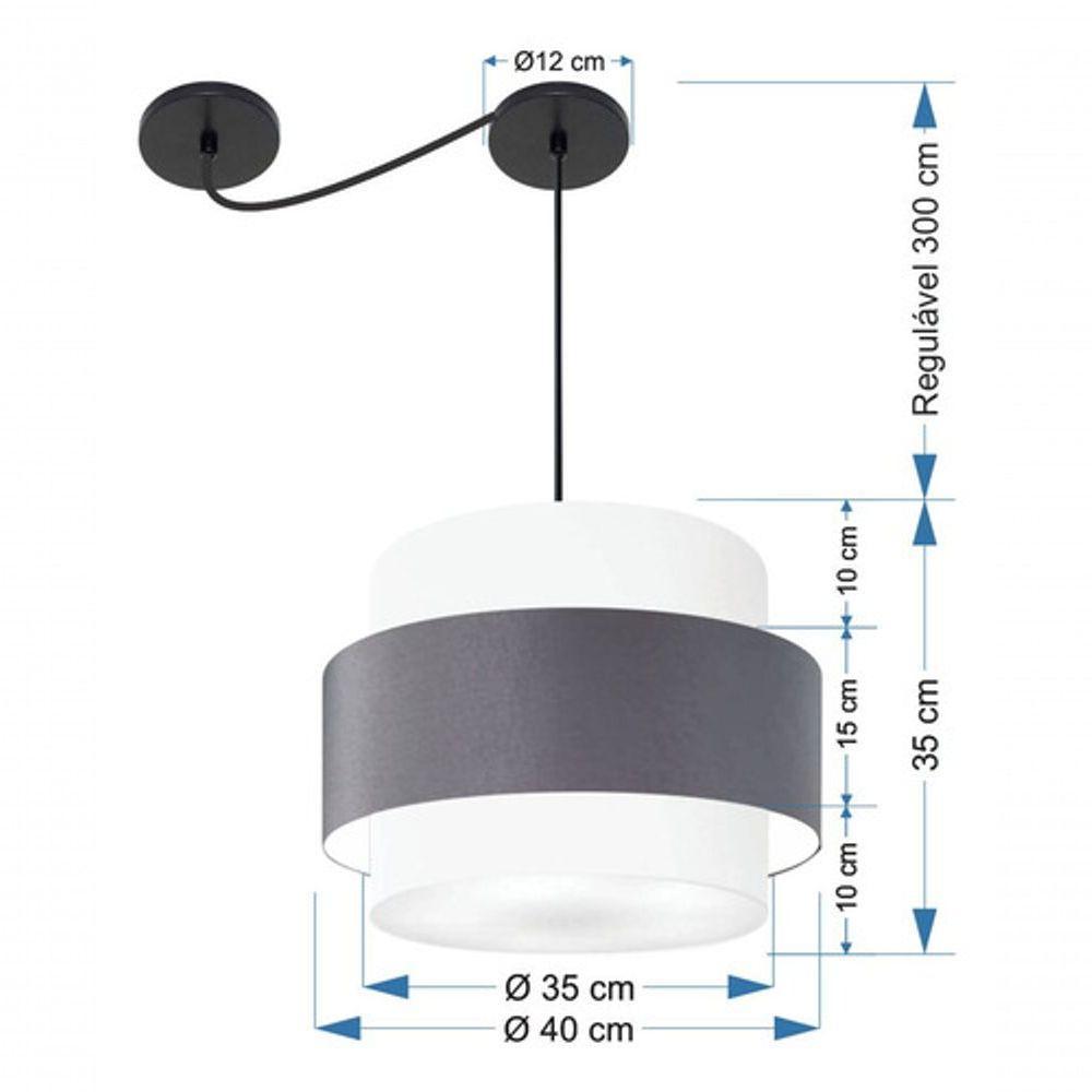 Lustre Sala De Jantar Com Desvio Vivare Md-4397 Cúpula Em Tecido 40cm Branco-cinza-escuro-branco 127/220v - 7