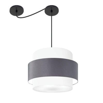 Lustre Sala De Jantar Com Desvio Vivare Md-4397 Cúpula Em Tecido 40cm Branco-cinza-escuro-branco 127/220v
