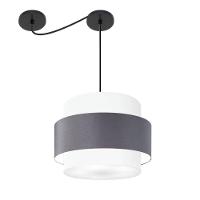 Lustre Sala De Jantar Com Desvio Vivare Md-4397 Cúpula Em Tecido 40cm Branco-cinza-escuro-branco 127/220v - 1