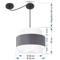 Lustre Sala De Jantar Com Desvio Vivare Md-4397 Cúpula Em Tecido 40cm Branco-cinza-escuro-branco 127/220v - 2