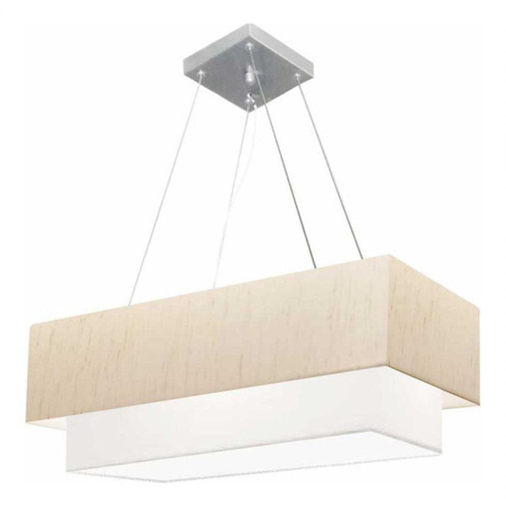 Lustre Pendente Duplo Retangular Vivare Md-4322 Cúpula Em Tecido 99x40cm X 80x30cm - Bivolt Linho-bege-branco 127/220v - 3