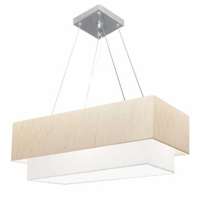Lustre Pendente Duplo Retangular Vivare Md-4322 Cúpula Em Tecido 99x40cm X 80x30cm - Bivolt Linho-bege-branco 127/220v