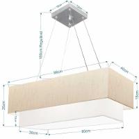 Lustre Pendente Duplo Retangular Vivare Md-4322 Cúpula Em Tecido 99x40cm X 80x30cm - Bivolt Linho-bege-branco 127/220v - 2