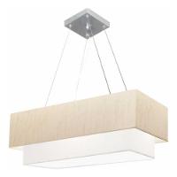 Lustre Pendente Duplo Retangular Vivare Md-4322 Cúpula Em Tecido 99x40cm X 80x30cm - Bivolt Linho-bege-branco 127/220v - 3