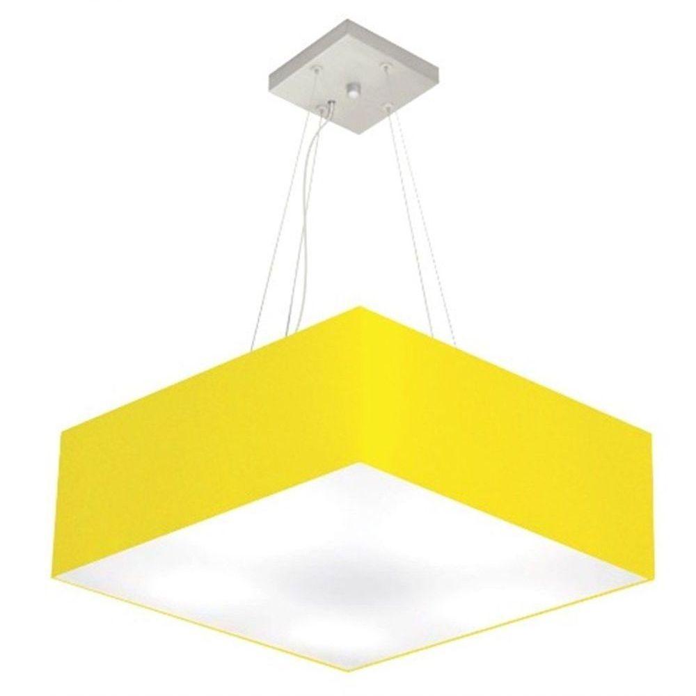 Lustre Pendente Quadrado Vivare Md-4137 Cúpula Em Tecido 15/70x70cm - Bivolt Amarelo 127/220v - 1