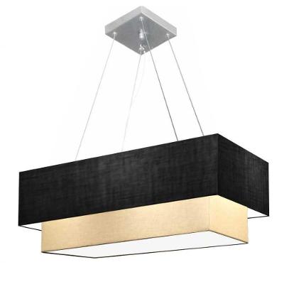 Lustre Pendente Retangular Vivare Md-4138 Cúpula Em Tecido 70x30cm X 60x25cm - Bivolt Preto-bege 127/220v