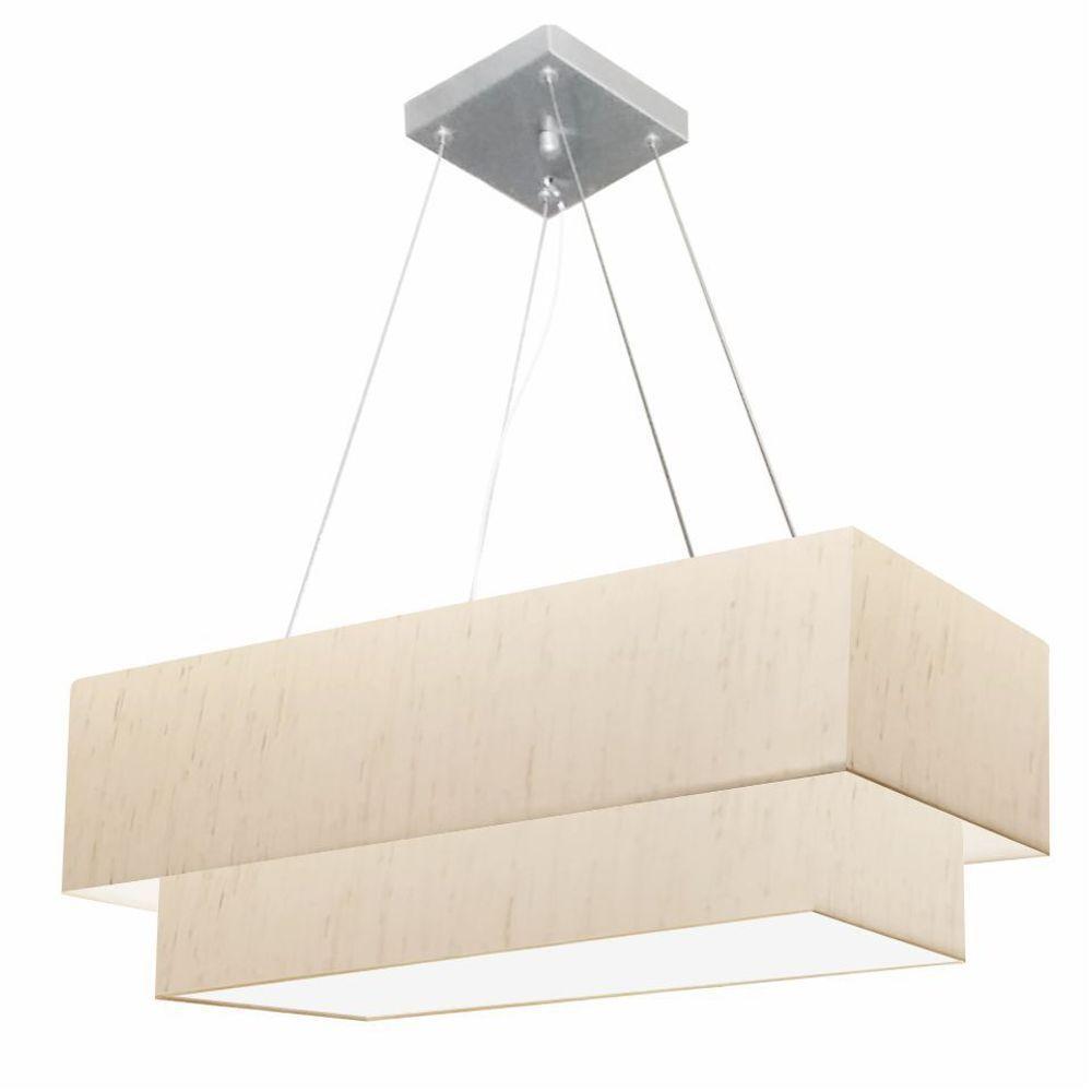 Lustre Pendente Duplo Retangular Vivare Md-4322 Cúpula Em Tecido 99x40cm X 80x30cm - Bivolt Linho Bege 127/220v - 1