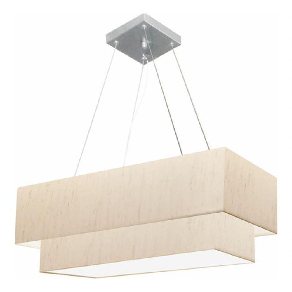 Lustre Pendente Duplo Retangular Vivare Md-4322 Cúpula Em Tecido 99x40cm X 80x30cm - Bivolt Linho Bege 127/220v - 3