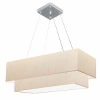 Lustre Pendente Duplo Retangular Vivare Md-4322 Cúpula Em Tecido 99x40cm X 80x30cm - Bivolt Linho Bege 127/220v - 1