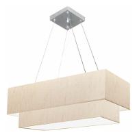 Lustre Pendente Duplo Retangular Vivare Md-4322 Cúpula Em Tecido 99x40cm X 80x30cm - Bivolt Linho Bege 127/220v - 3
