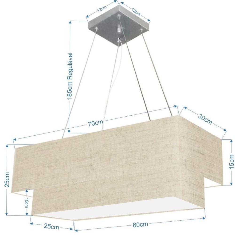 Lustre Pendente Retangular Vivare Md-4138 Cúpula Em Tecido 70x30cm X 60x25cm - Bivolt Rustico-bege 127/220v - 2