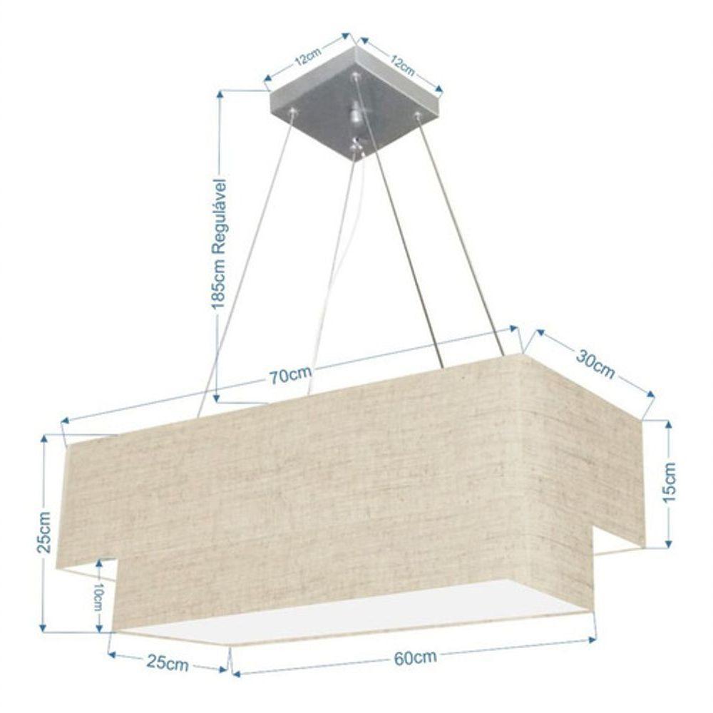 Lustre Pendente Retangular Vivare Md-4138 Cúpula Em Tecido 70x30cm X 60x25cm - Bivolt Rustico-bege 127/220v - 4
