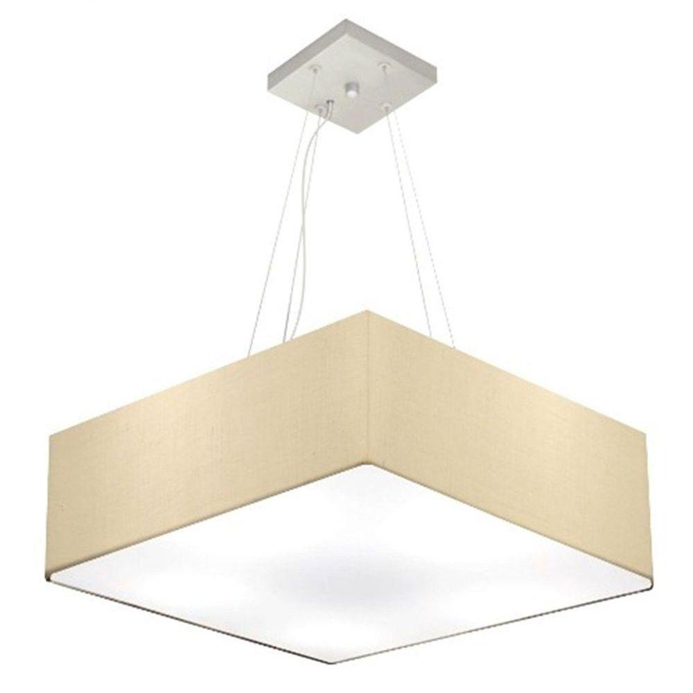 Lustre Pendente Quadrado Vivare Md-4137 Cúpula Em Tecido 15/70x70cm - Bivolt Algodão-crú 127/220v - 1