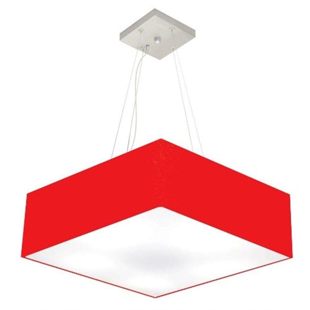 Lustre Pendente Quadrado Vivare Md-4137 Cúpula Em Tecido 15/70x70cm - Bivolt Vermelho 127/220v - 1