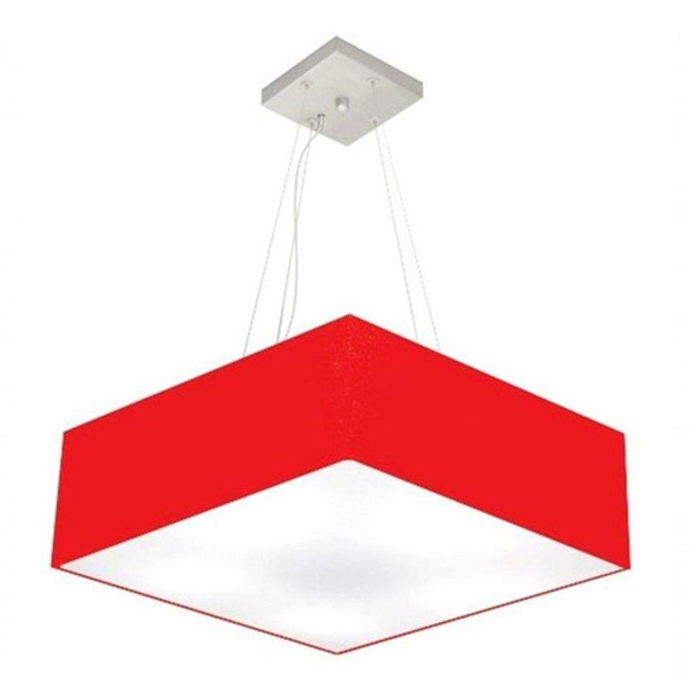 Lustre Pendente Quadrado Vivare Md-4137 Cúpula Em Tecido 15/70x70cm - Bivolt Vermelho 127/220v - 3