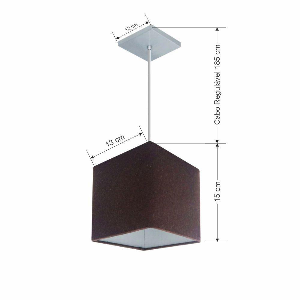 Lustre Pendente Quadrado Vivare Md-4223 Cúpula Em Tecido 15/13x13cm - Bivolt Café 127/220v - 2