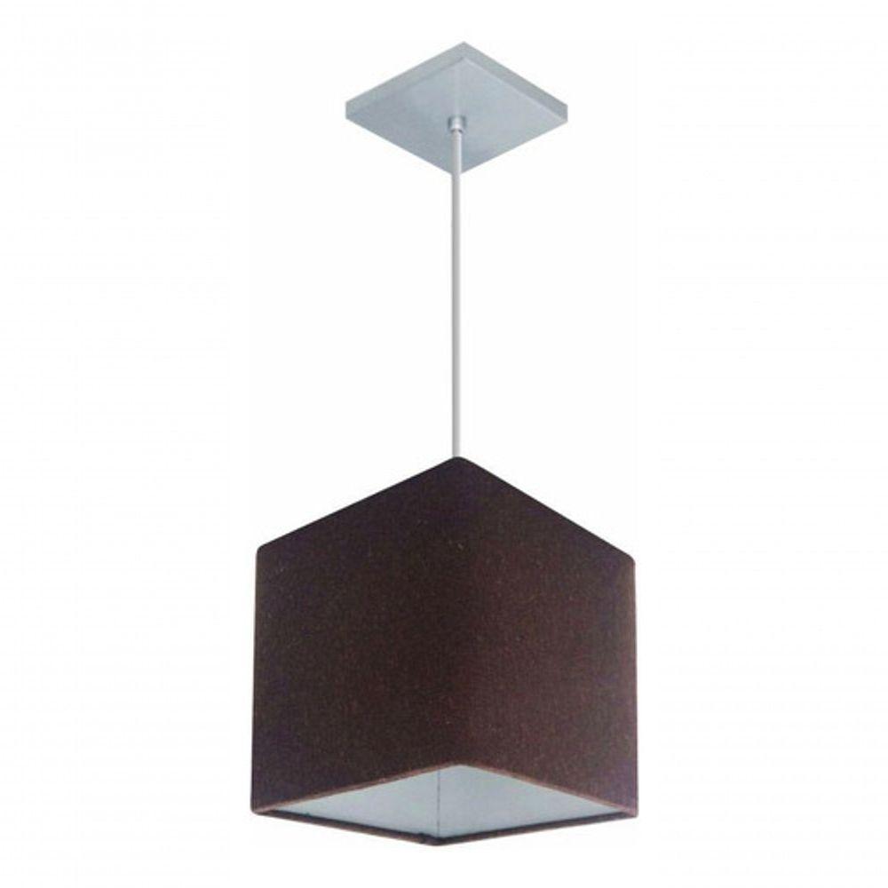 Lustre Pendente Quadrado Vivare Md-4223 Cúpula Em Tecido 15/13x13cm - Bivolt Café 127/220v - 4